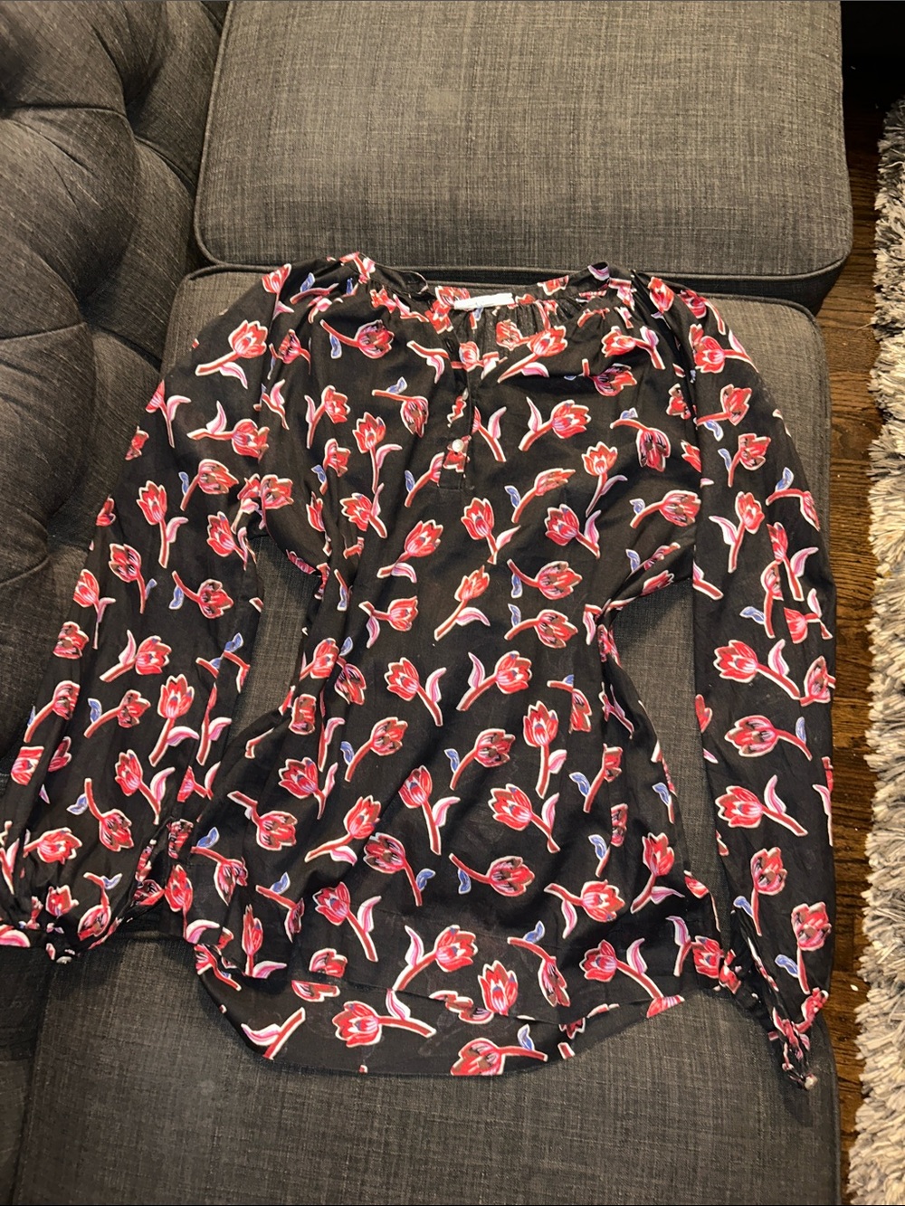 Fragonard Floral Blouse in Black & Red Like New